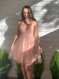 A-Line/Princess Tulle Halter Sleeveless Ruffles Short/Mini Homecoming Dresses TPP0004550