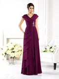 A-Line/Princess V-neck Short Sleeves Long Chiffon Mother of the Bride Dresses TPP0007202