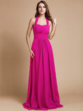 A-Line/Princess Halter Sleeveless Long Ruffles Chiffon Bridesmaid Dresses TPP0005483