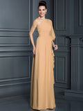 Sheath/Column One-Shoulder 3/4 Sleeves Long Chiffon Bridesmaid Dresses TPP0005047