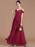 A-Line/Princess Off-the-Shoulder Sleeveless Ruched Floor-Length Chiffon Bridesmaid Dresses TPP0005174