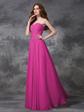 A-line/Princess Sweetheart Sleeveless Ruched Long Chiffon Bridesmaid Dresses TPP0005267