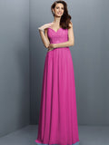 A-Line/Princess V-neck Lace Sleeveless Long Chiffon Bridesmaid Dresses TPP0005562