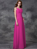 A-line/Princess Spaghetti Straps Ruffles Sleeveless Long Chiffon Bridesmaid Dresses TPP0005677