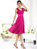 A-Line/Princess V-neck Sleeveless Short Chiffon Bridesmaid Dresses TPP0005239