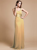 Sheath/Column V-neck Sleeveless Ruffles Long Chiffon Bridesmaid Dresses TPP0005526