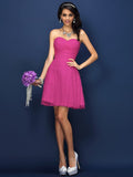 A-Line/Princess Sweetheart Lace Pleats Sleeveless Short Satin Bridesmaid Dresses TPP0005420