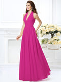 A-Line/Princess Halter Pleats Sleeveless Long Chiffon Bridesmaid Dresses TPP0002801