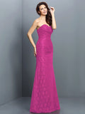 A-Line/Princess Sweetheart Lace Sleeveless Long Satin Bridesmaid Dresses TPP0005630