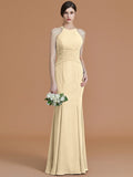 Trumpet/Mermaid Halter Sleeveless Floor-Length Ruched Chiffon Bridesmaid Dresses TPP0005544