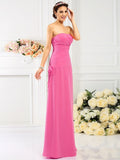 Sheath/Column Strapless Hand-Made Flower Sleeveless Long Chiffon Bridesmaid Dresses TPP0005753