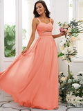 A-Line/Princess Chiffon Ruched Straps Sleeveless Floor-Length Bridesmaid Dresses TPP0004915