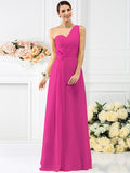 A-Line/Princess One-Shoulder Pleats Sleeveless Long Chiffon Bridesmaid Dresses TPP0005237