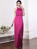 Sheath/Column Scoop Sleeveless Beading Bowknot Long Elastic Woven Satin Bridesmaid Dresses TPP0005506