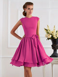 Sheath/Column High Neck Sleeveless Sash/Ribbon/Belt Short Chiffon Bridesmaid Dresses TPP0005092