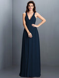 A-Line/Princess V-neck Pleats Sleeveless Long Chiffon Bridesmaid Dresses TPP0003797