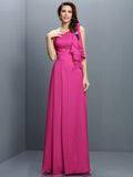 A-Line/Princess One-Shoulder Ruffles Sleeveless Long Chiffon Bridesmaid Dresses TPP0005609