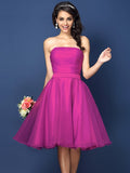 A-Line/Princess Strapless Pleats Sleeveless Short Satin Bridesmaid Dresses TPP0005499