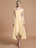 A-Line/Princess V-neck Satin Asymmetrical Sleeveless Bridesmaid Dresses TPP0005395