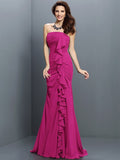 Trumpet/Mermaid Strapless Pleats Sleeveless Long Chiffon Bridesmaid Dresses TPP0005428