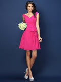 A-Line/Princess V-neck Pleats Bowknot Sleeveless Short Chiffon Bridesmaid Dresses TPP0005372