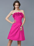 Sheath/Column Strapless Sleeveless Hand-Made Flower Short Taffeta Bridesmaid Dresses TPP0005868