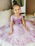 A-Line/Princess Tulle Lace Scoop Short Sleeves Ankle-Length Flower Girl Dresses TPP0007467