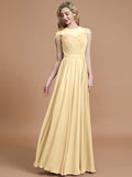 A-Line/Princess Scoop Short Sleeves Chiffon Floor-Length Bridesmaid Dresses TPP0005597