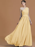 A-Line/Princess One-Shoulder Sleeveless Floor-Length Beading Chiffon Bridesmaid Dresses TPP0005259