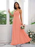 A-Line/Princess Chiffon Ruched V-neck Sleeveless Floor-Length Bridesmaid Dresses TPP0004928