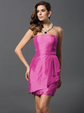 Sheath/Column Strapless Sleeveless Short Taffeta Bridesmaid Dresses TPP0005860