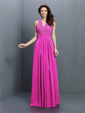 A-Line/Princess V-neck Applique Sleeveless Long Chiffon Bridesmaid Dresses TPP0005255