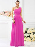 A-Line/Princess One-Shoulder Pleats Sleeveless Long Chiffon Bridesmaid Dresses TPP0005059