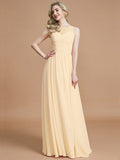 A-Line/Princess Bateau Sleeveless Ruched Floor-Length Chiffon Bridesmaid Dresses TPP0005673