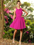 A-Line/Princess Scoop Hand-Made Flower Sleeveless Short Chiffon Bridesmaid Dresses TPP0005194