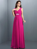 A-Line/Princess V-neck Beading Pleats Sleeveless Long Chiffon Bridesmaid Dresses TPP0005270