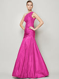 A-Line/Princess One-Shoulder Sleeveless Pleats Long Taffeta Bridesmaid Dresses TPP0005085