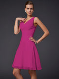 A-Line/Princess V-neck Sleeveless Pleats Short Chiffon Bridesmaid Dresses TPP0005099