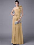 Sheath/Column One-Shoulder Sleeveless Pleats Long Chiffon Bridesmaid Dresses TPP0005498