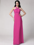 Sheath/Column High Neck Sleeveless Pleats Long Chiffon Bridesmaid Dresses TPP0005790