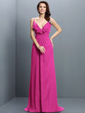 A-Line/Princess Spaghetti Straps Pleats Sleeveless Long Chiffon Bridesmaid Dresses TPP0005548