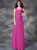 A-line/Princess Straps Ruffles Sleeveless Long Chiffon Bridesmaid Dresses TPP0005800