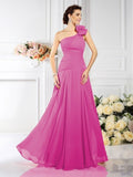 A-Line/Princess One-Shoulder Pleats Sleeveless Long Chiffon Bridesmaid Dresses TPP0005496