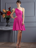 A-Line/Princess One-Shoulder Sleeveless Pleats Short Chiffon Bridesmaid Dresses TPP0005105