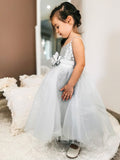 A-Line/Princess Tulle Sequin Spaghetti Straps Sleeveless Tea-Length Flower Girl Dresses TPP0007485