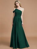 A-Line/Princess One-Shoulder Floor-Length Chiffon Sleeveless Bridesmaid Dresses TPP0005381