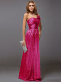 Sheath/Column One-Shoulder Sleeveless Ruffles Long Satin Bridesmaid Dresses TPP0005611