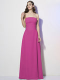 A-Line/Princess Strapless Sleeveless Pleats Long Chiffon Bridesmaid Dresses TPP0005257