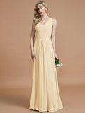 A-Line/Princess V-neck Chiffon Floor-Length Sleeveless Bridesmaid Dresses TPP0005466