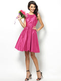 A-Line/Princess Bateau Pleats Sleeveless Short Taffeta Bridesmaid Dresses TPP0005452